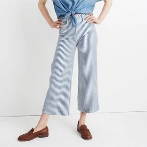 Madewell Striped Wide Leg Pants in Blue and White